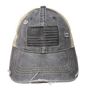 C.C Exclusives Strapback Trucker Hat Gray One Size Ponytail USA Flag